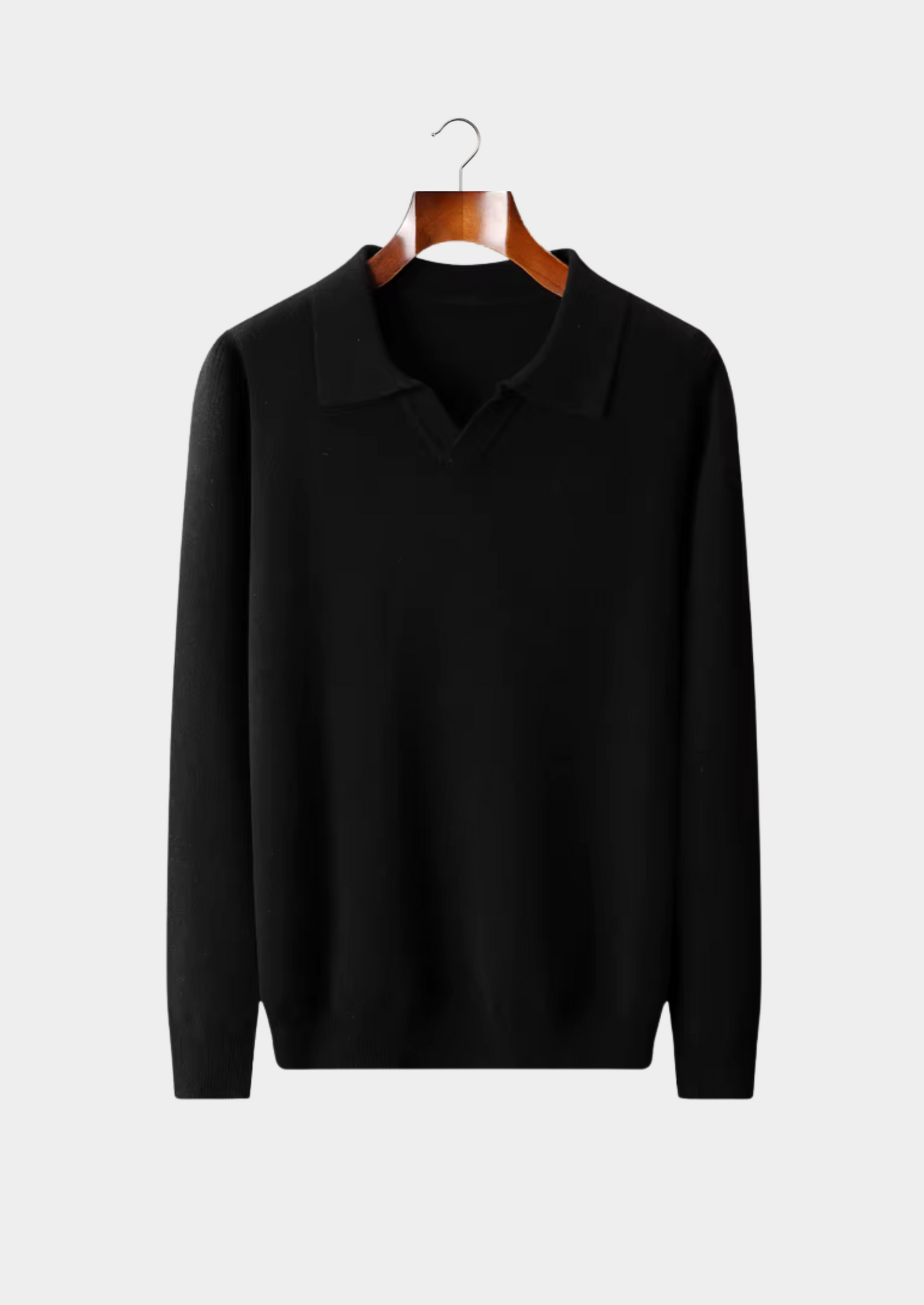 Pure Extra-Fine Merino Wool Ribbed Buttonless Polo | Vallentty