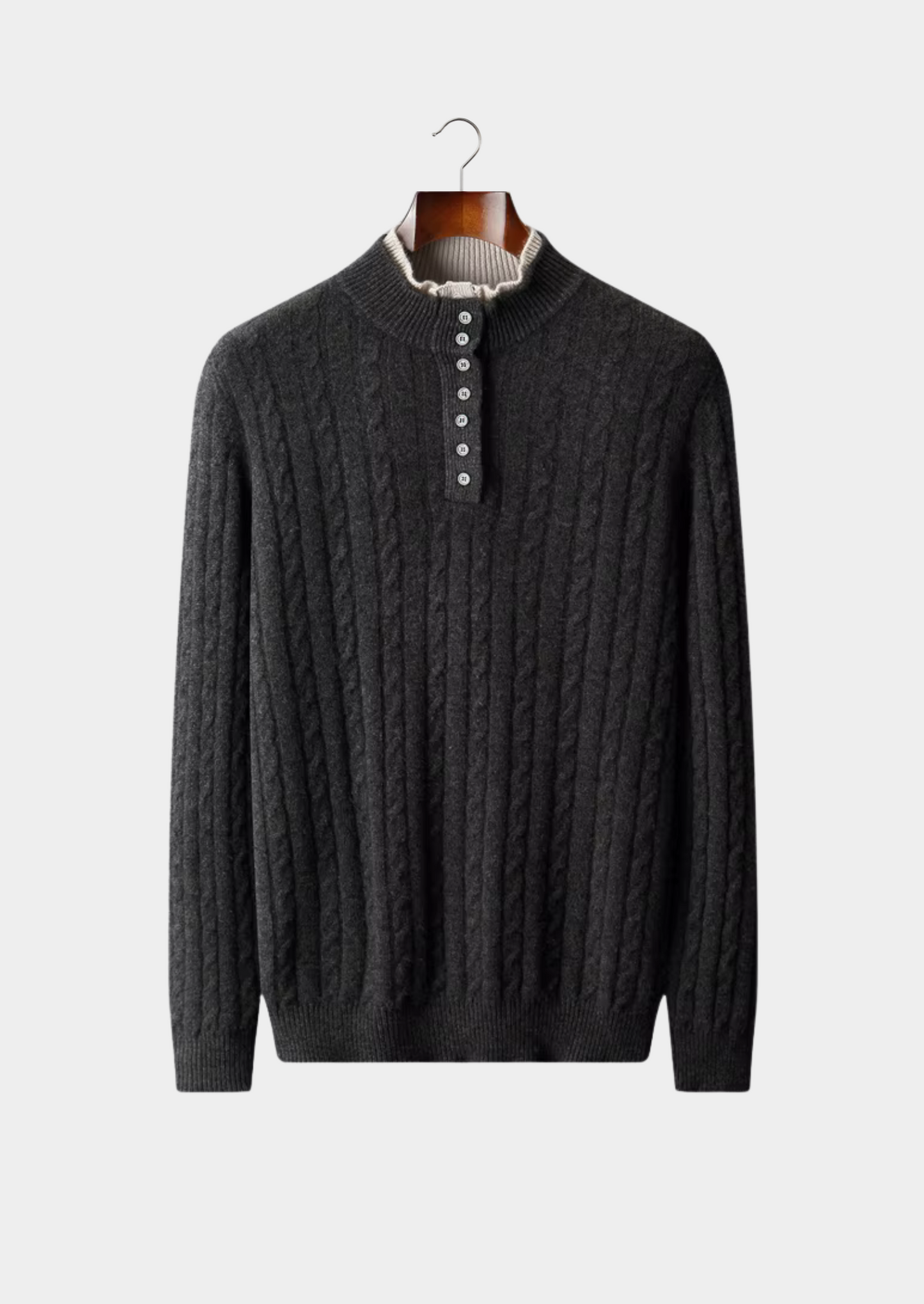 Pure Extra-Fine Merino Wool Cable Knit Henley Sweater | Vallentty