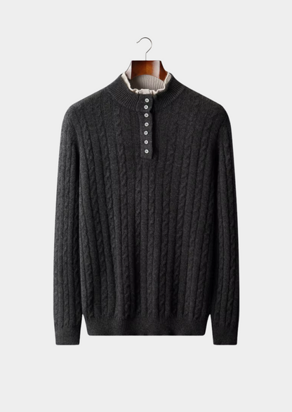 Pure Extra-Fine Merino Wool Cable Knit Henley Sweater | Vallentty