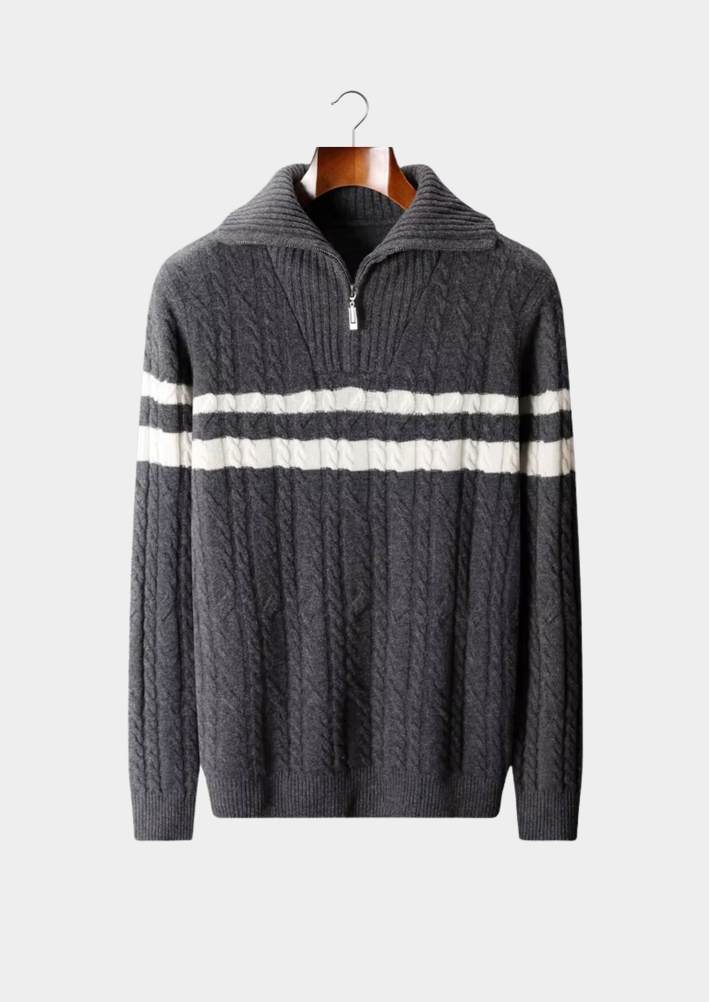 Pure Extra-Fine Merino Wool Striped Half-Zip Sweater | Vallentty