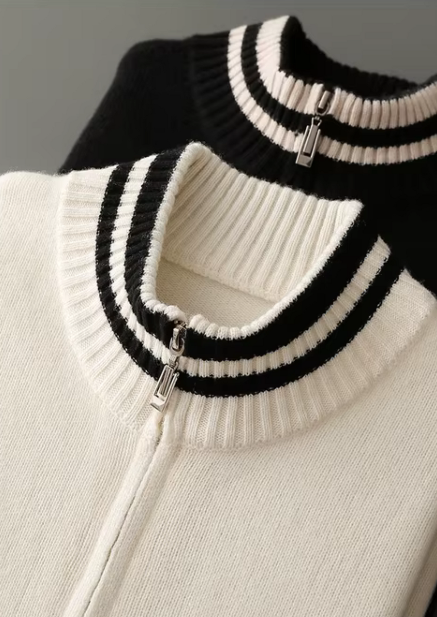 Pure Extra-Fine Merino Wool Two Tone Zip Cardigan | Vallentty