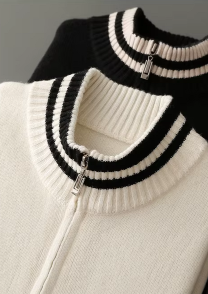 Pure Extra-Fine Merino Wool Two Tone Zip Cardigan | Vallentty
