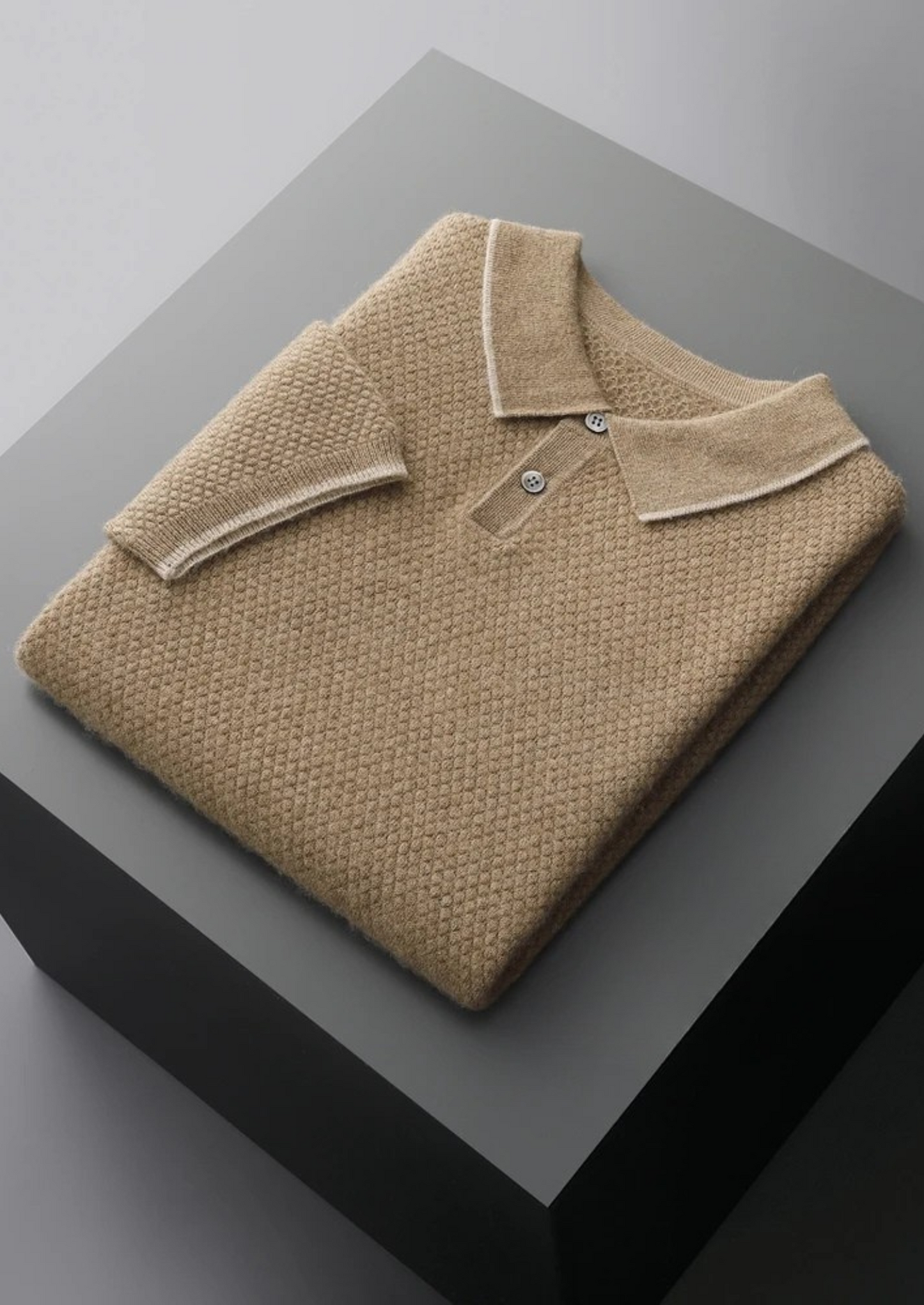 Premium Cashmere Beige Two-Tone Polo | Vallentty