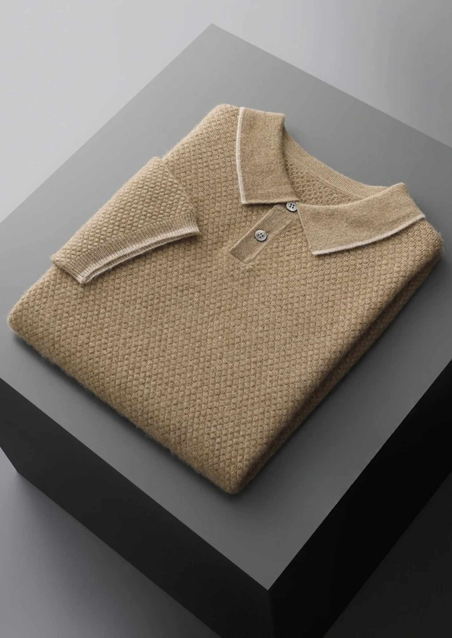 Premium Cashmere Beige Two-Tone Polo | Vallentty