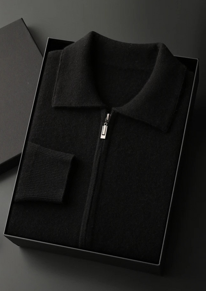Premium Cashmere Zip Polo Cardigan | Vallentty