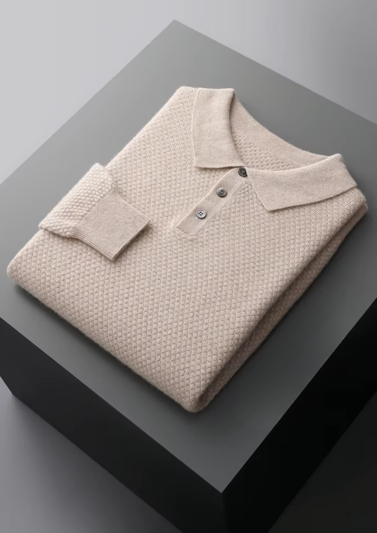 Premium Cashmere Textured Sweater Polo | Vallentty