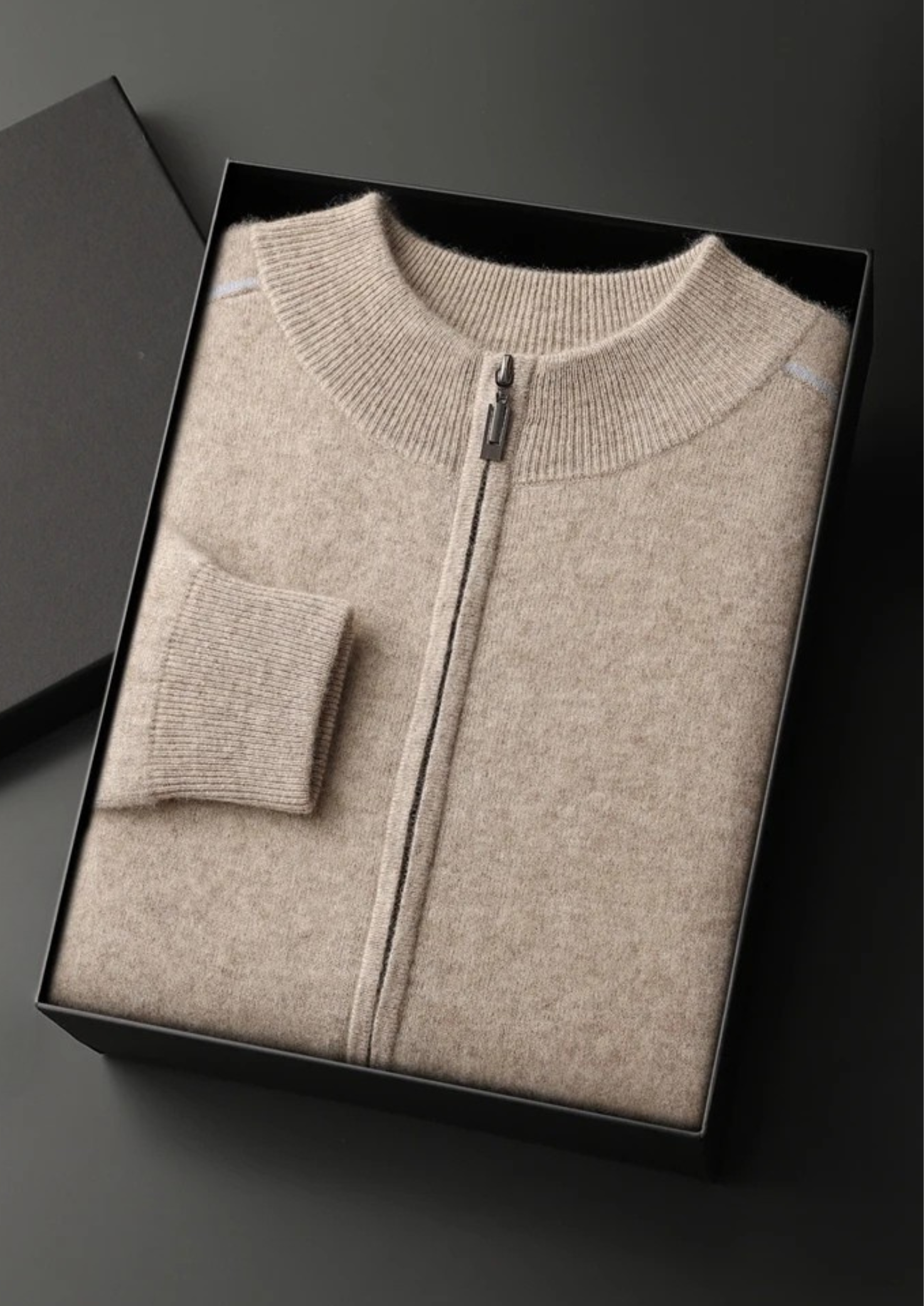 Premium Cashmere Two Tone Zip Cardigan | Vallentty