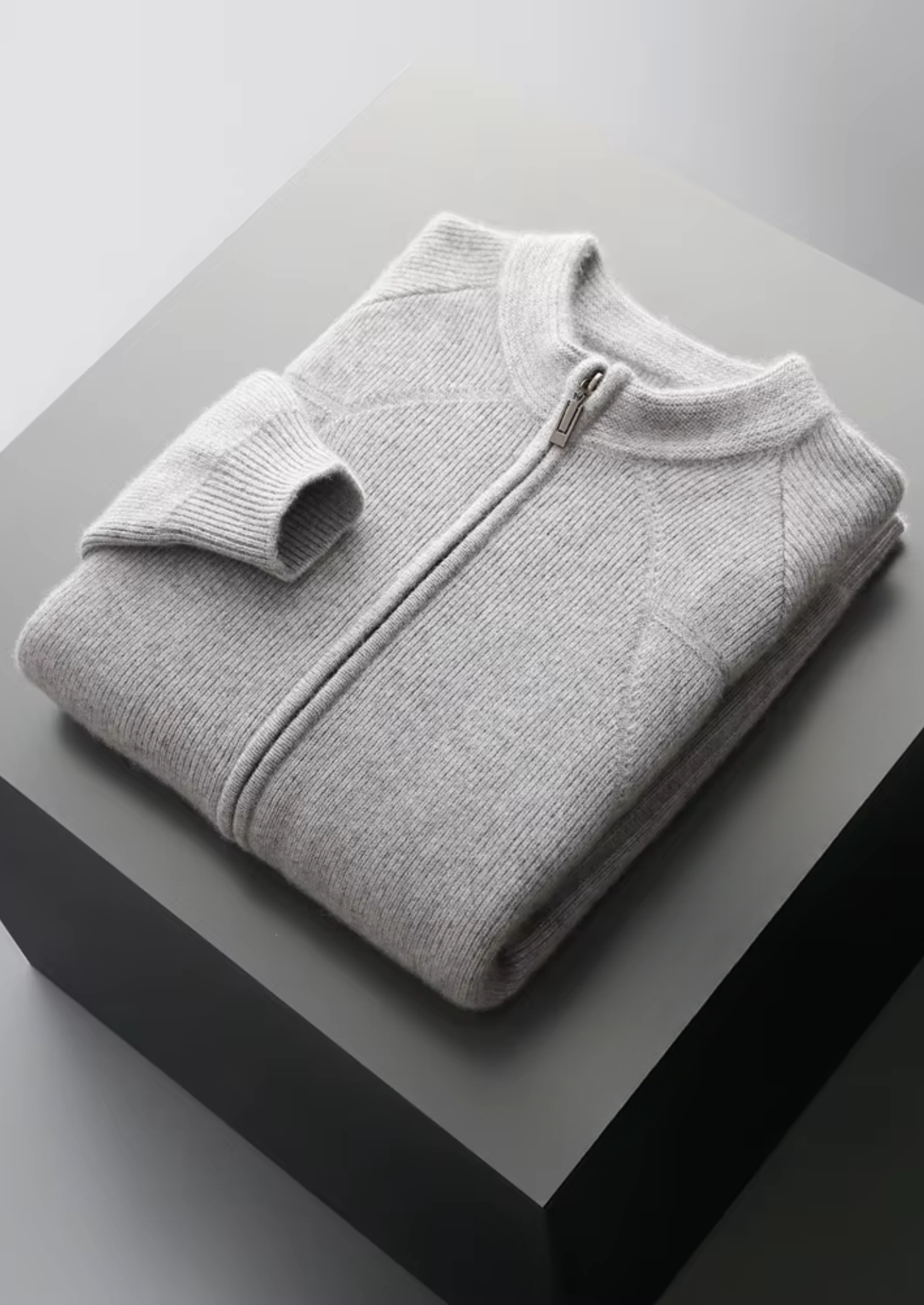 Pure Extra-Fine Merino Wool Ribbed Zip Cardigan | Vallentty