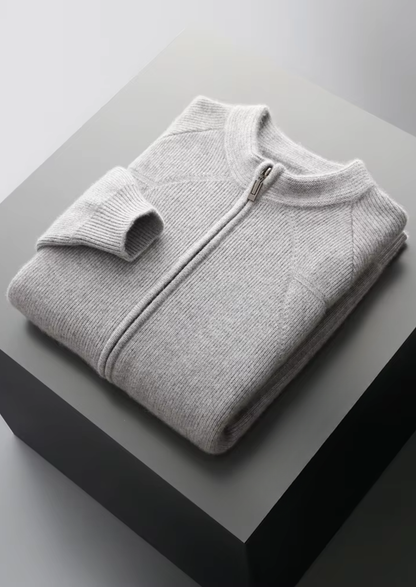 Pure Extra-Fine Merino Wool Ribbed Zip Cardigan | Vallentty
