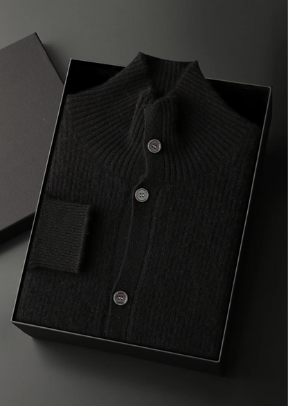 Premium Cashmere Ribbed High Collar Cardigan | Vallentty