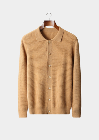Pure Cashmere Caramel Textured Button Cardigan | Vallentty