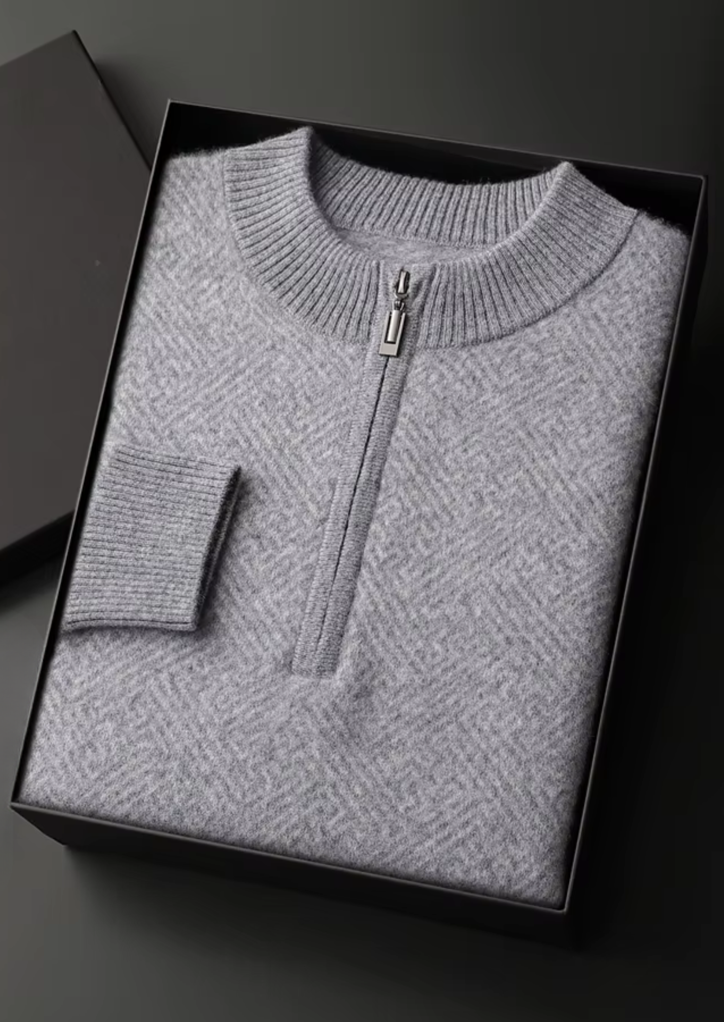 Premium Cashmere Patterned Half-Zip Sweater | Vallentty