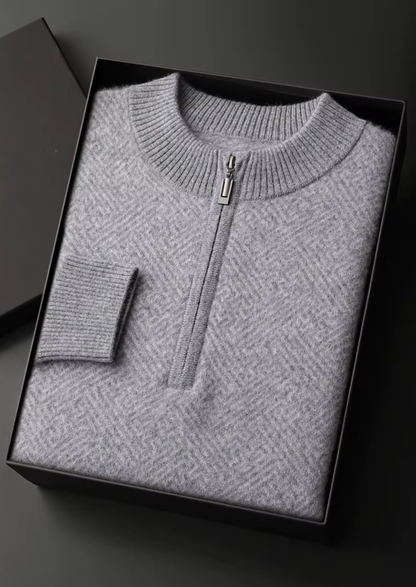 Premium Cashmere Patterned Half-Zip Sweater | Vallentty