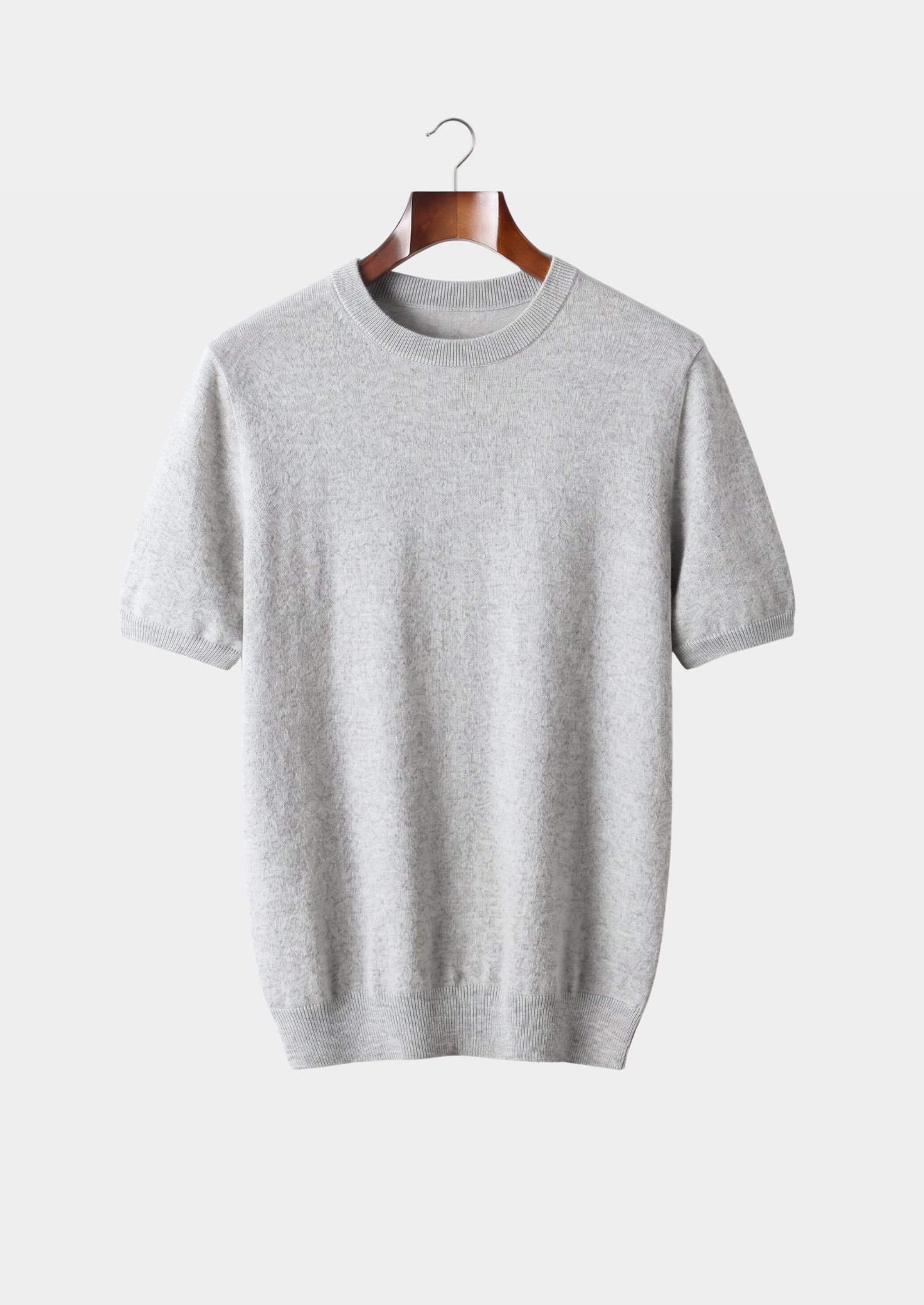 Premium Cashmere Classic Crewneck T-Shirt - Light Gray | Vallentty
