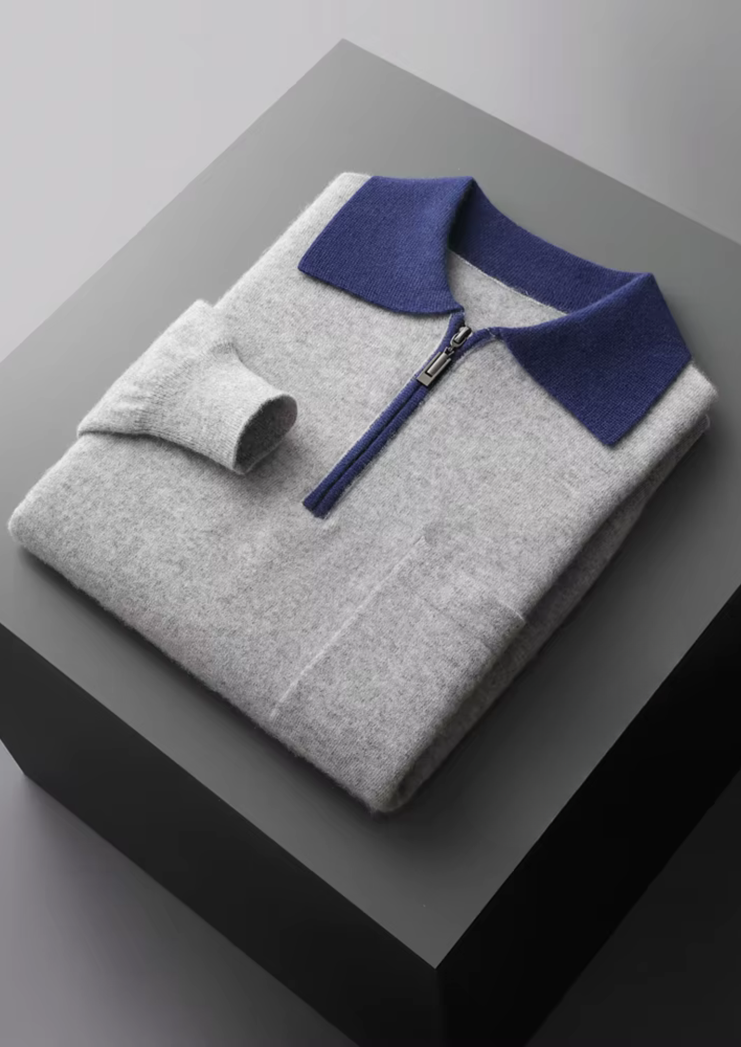 Premium Cashmere Two Tone Zipper Polo | Vallentty