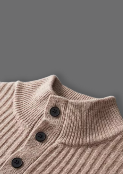 Pure Extra-Fine Merino Wool Ribbed Henley Sweater | Vallentty