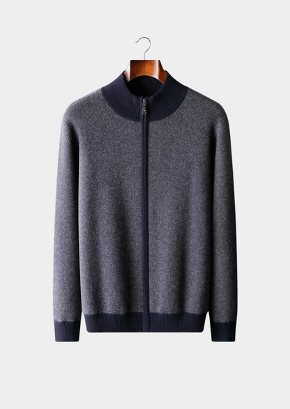 Premium Cashmere Jacquard Zip Cardigan | Vallentty