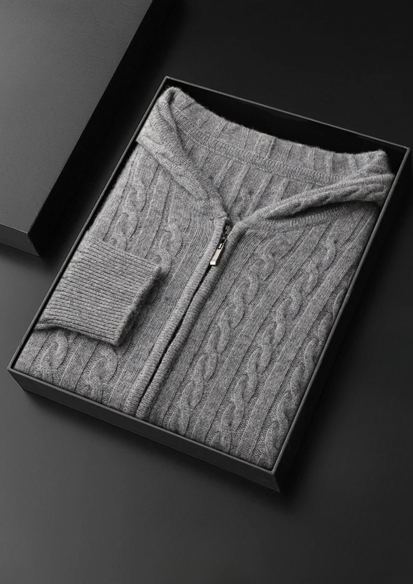 Premium Cashmere Cable Knit Zipper Hoodie | Vallentty