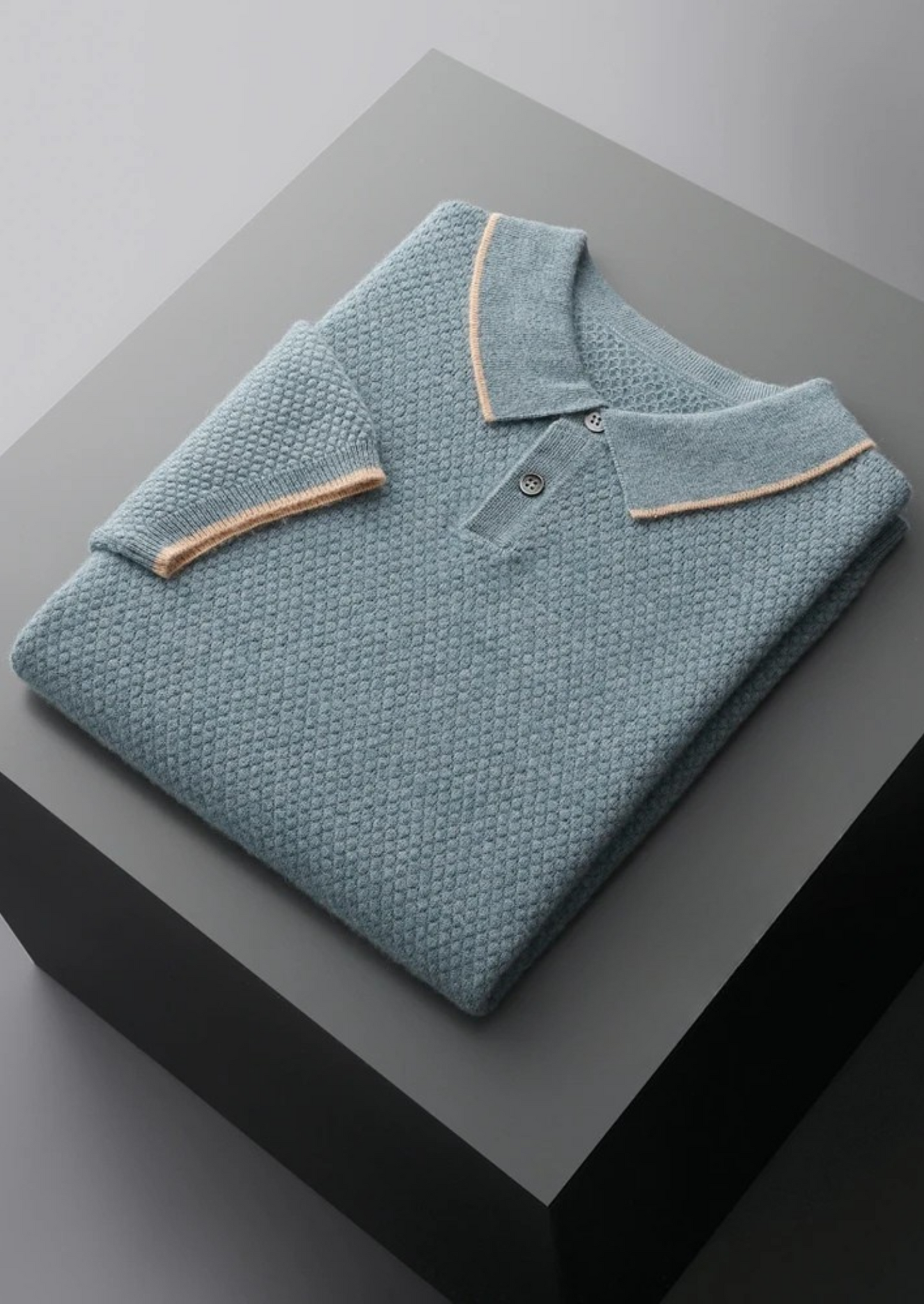 Premium Cashmere Sea Blue Two-Tone Polo | Vallentty