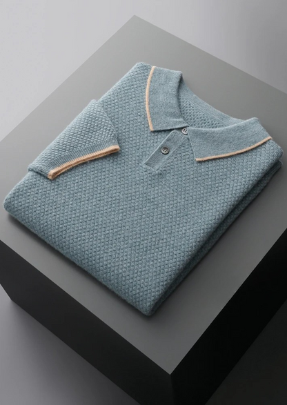 Premium Cashmere Sea Blue Two-Tone Polo | Vallentty