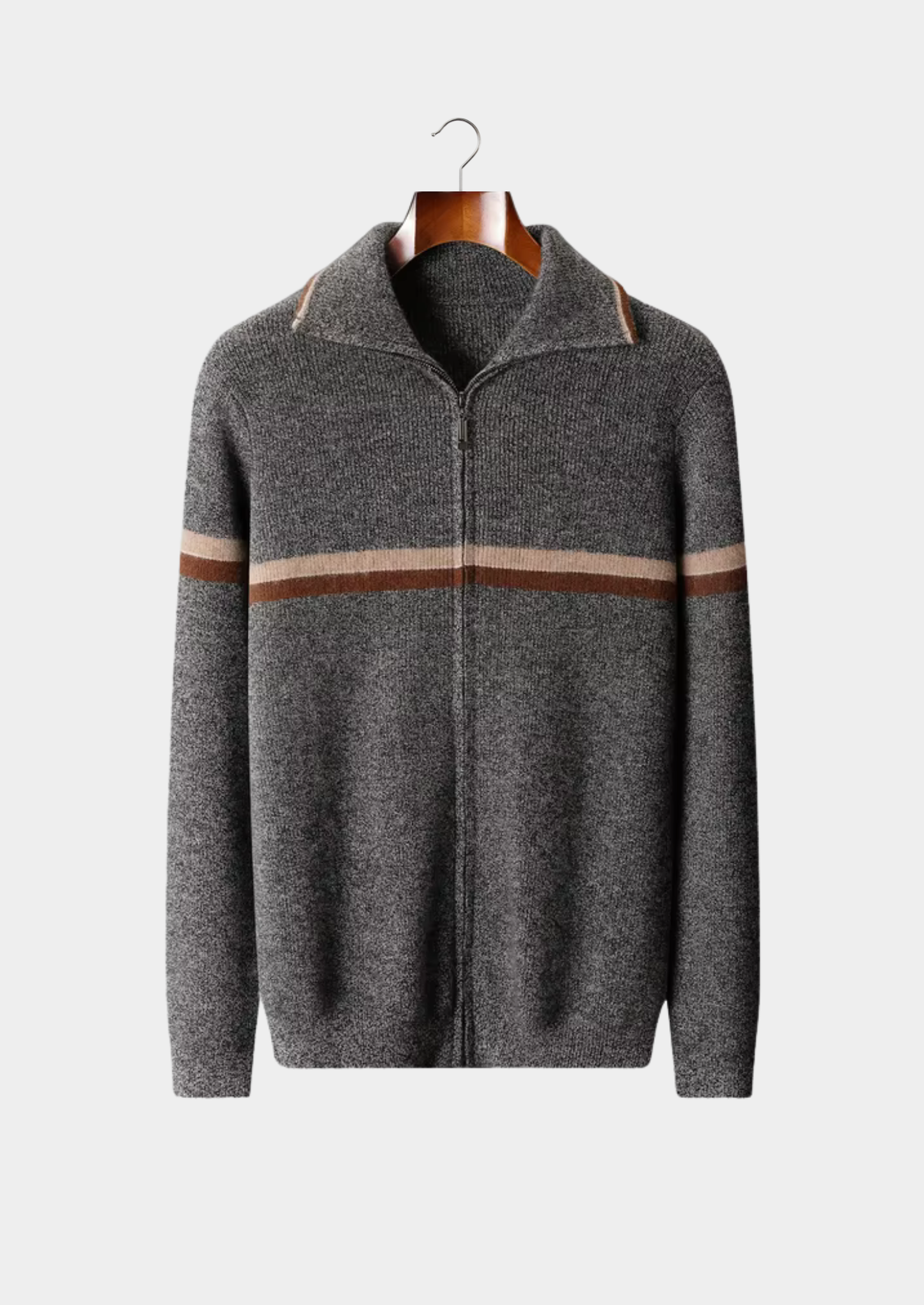 Pure Cashmere Striped Zip Cardigan | Vallentty