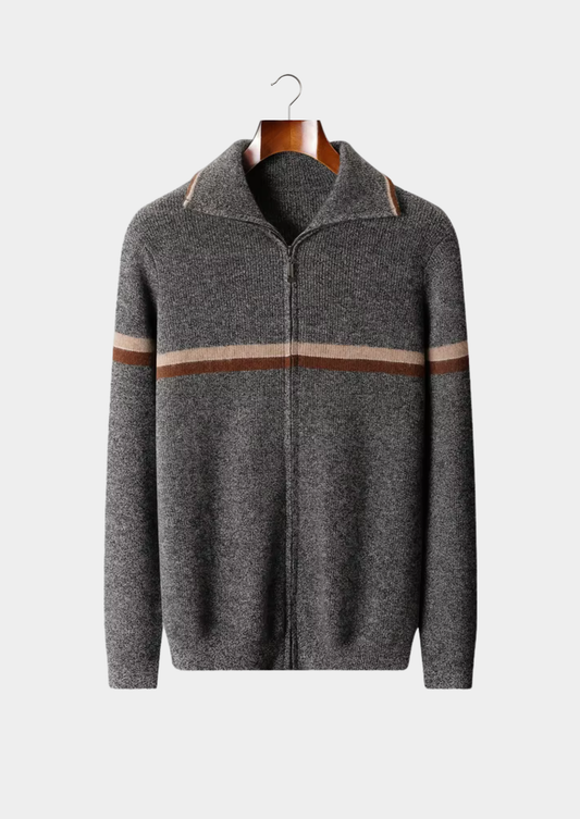 Pure Cashmere Striped Zip Cardigan | Vallentty