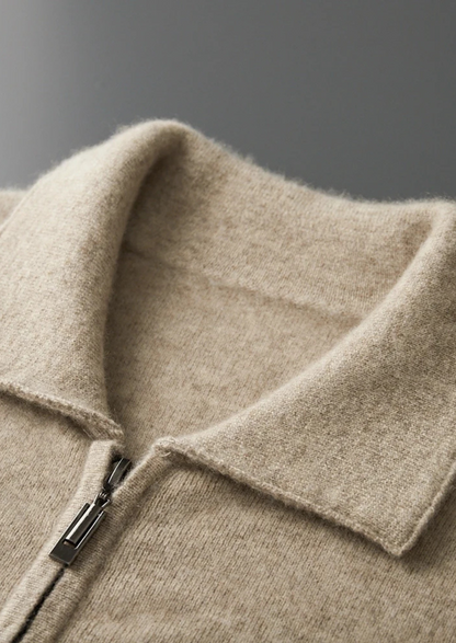 Premium Cashmere Zip Polo Cardigan | Vallentty