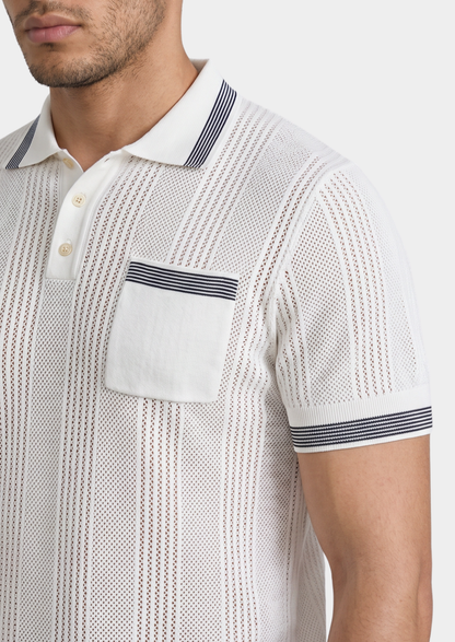 Leon White Open Knit Lightweight Polo | Vallentty
