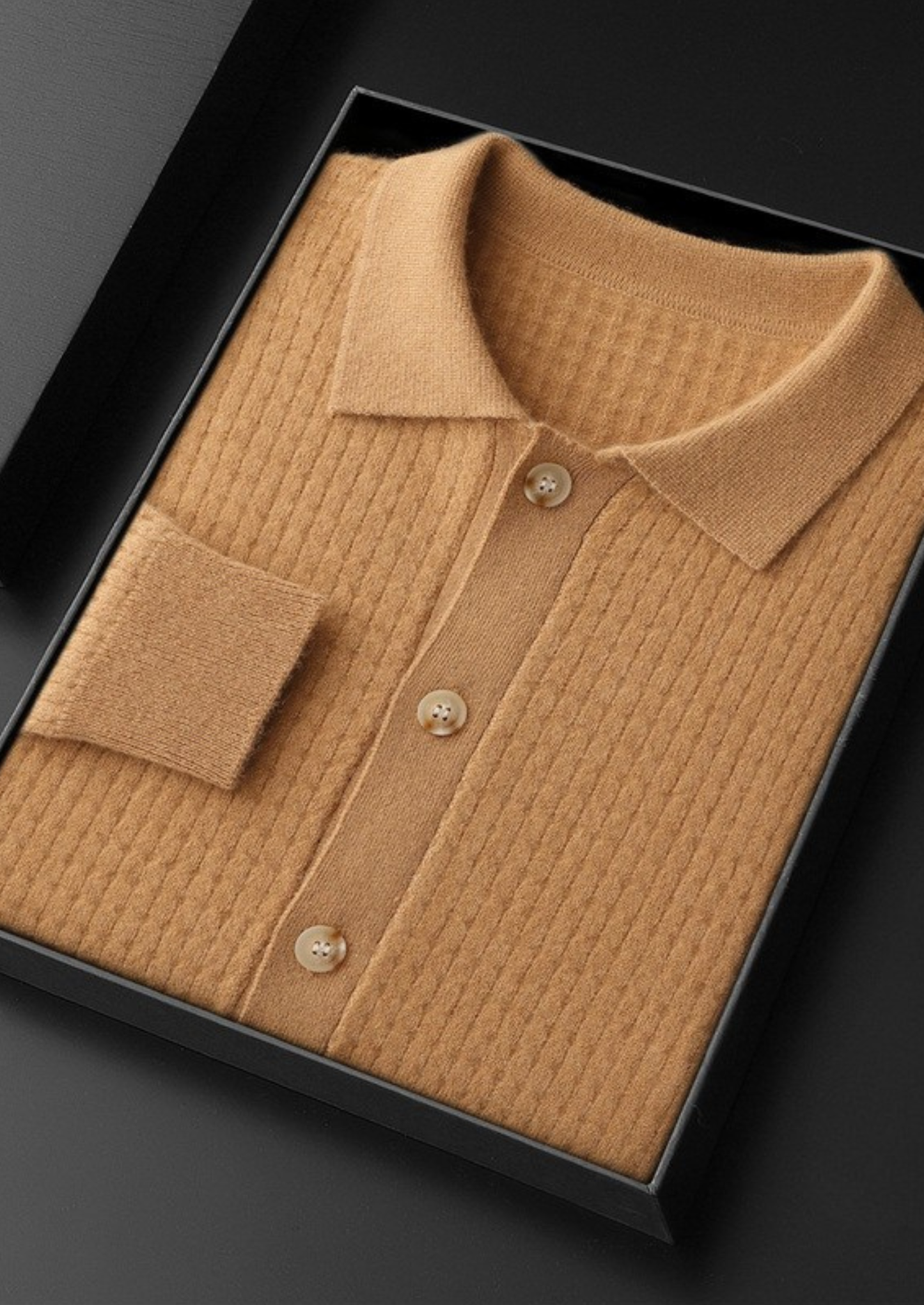 Pure Cashmere Caramel Textured Button Cardigan | Vallentty