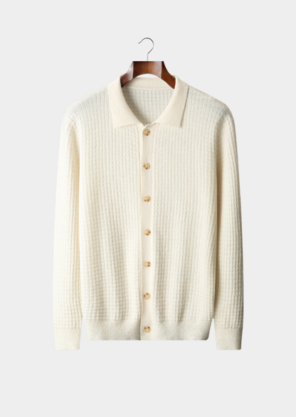 Pure Cashmere Ivory Textured Button Cardigan | Vallentty