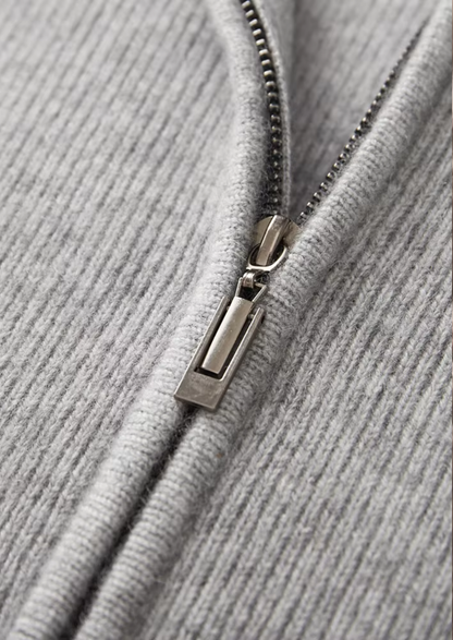 Pure Extra-Fine Merino Wool Ribbed Zip Cardigan | Vallentty