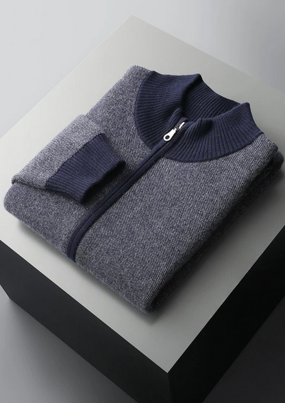 Premium Cashmere Jacquard Zip Cardigan | Vallentty