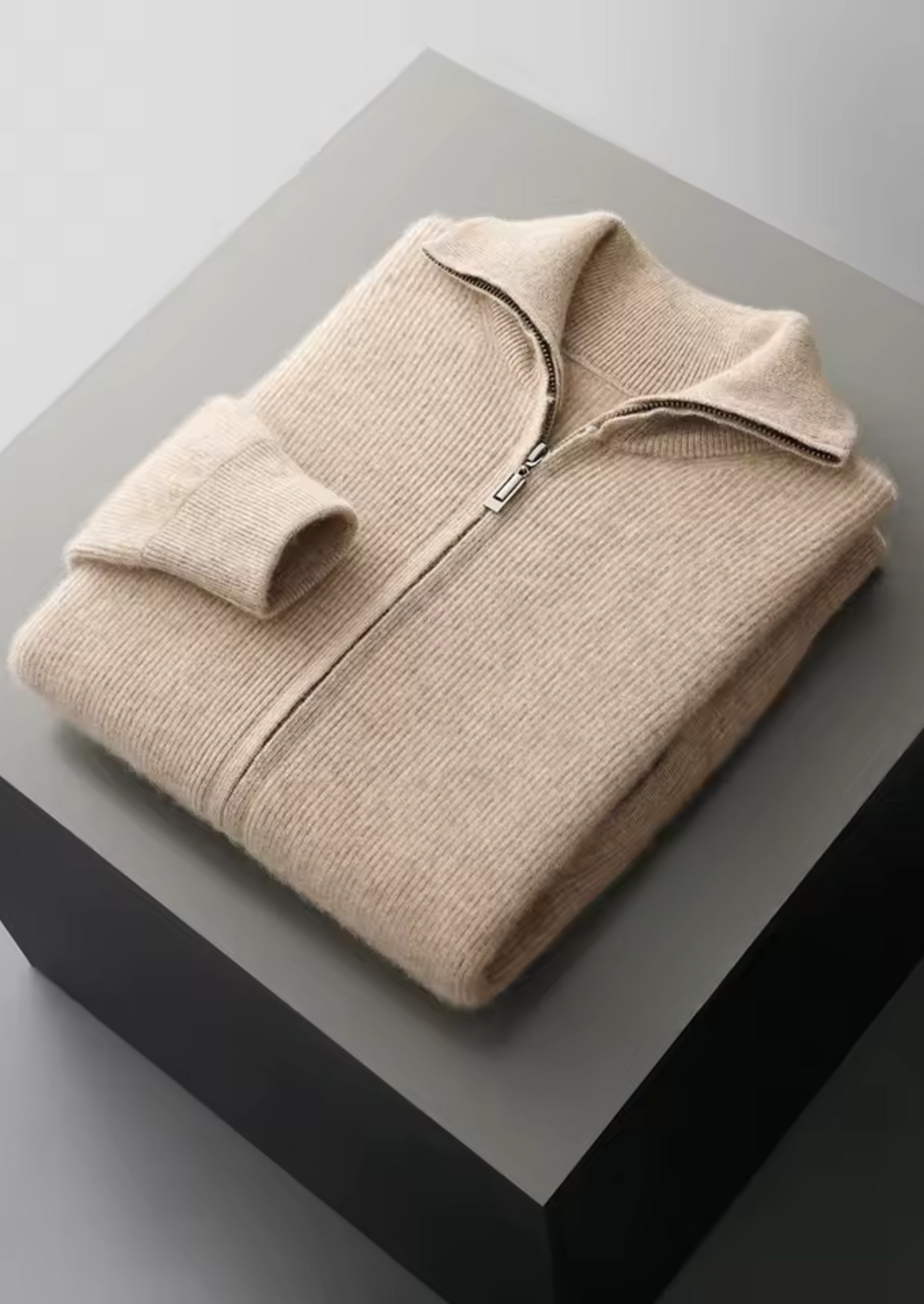 Pure Extra-Fine Merino Wool Ribbed Zipper Cardigan | Vallentty