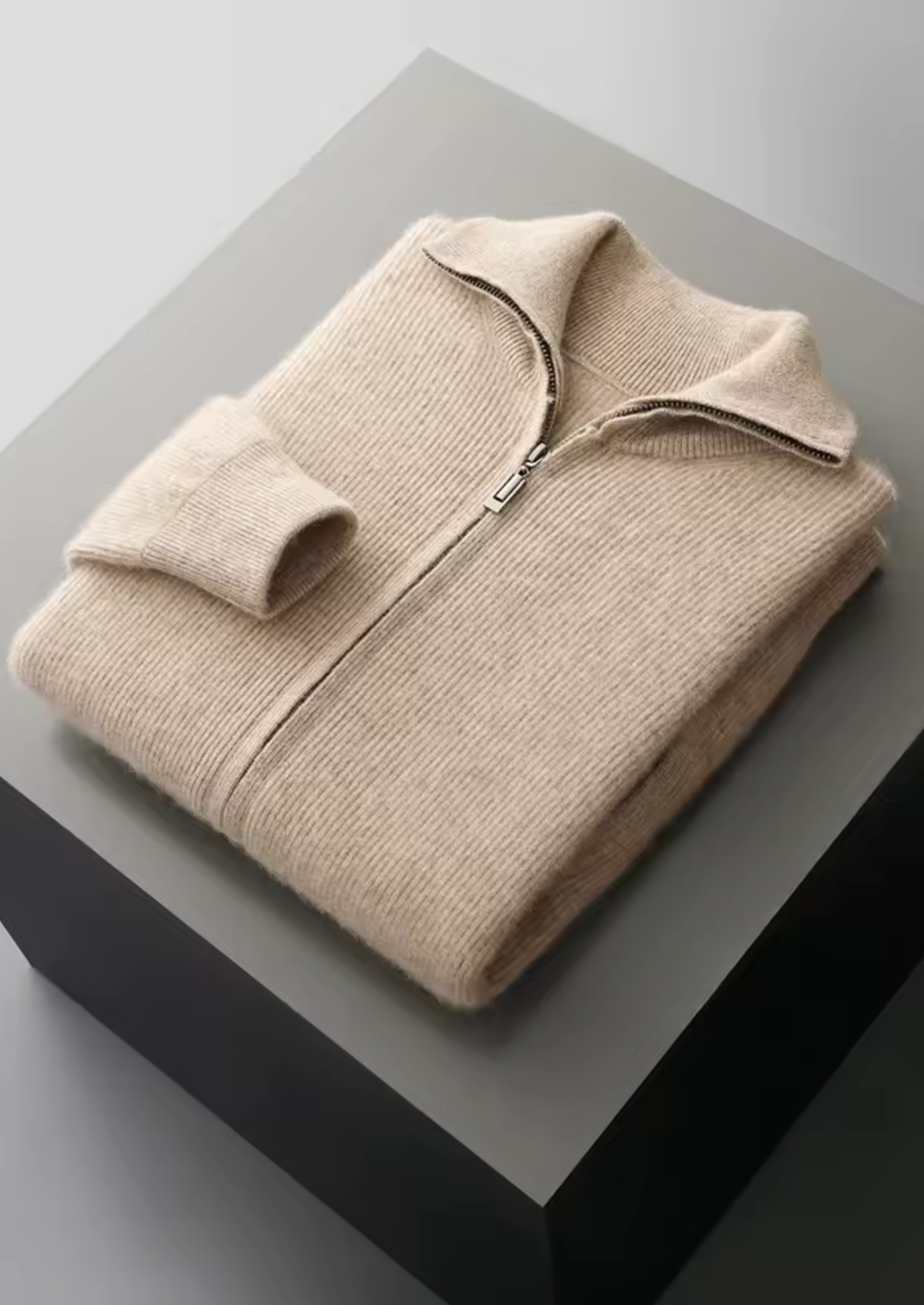 Pure Extra-Fine Merino Wool Ribbed Zipper Cardigan | Vallentty