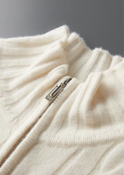 Pure Extra-Fine Merino Wool Dual-Zip Cable Cardigan | Vallentty