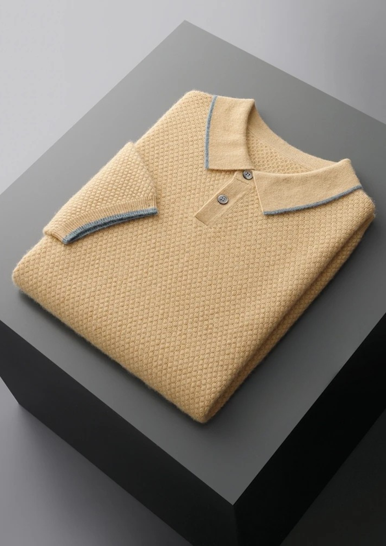 Premium Cashmere Mustard Two-Tone Polo | Vallentty