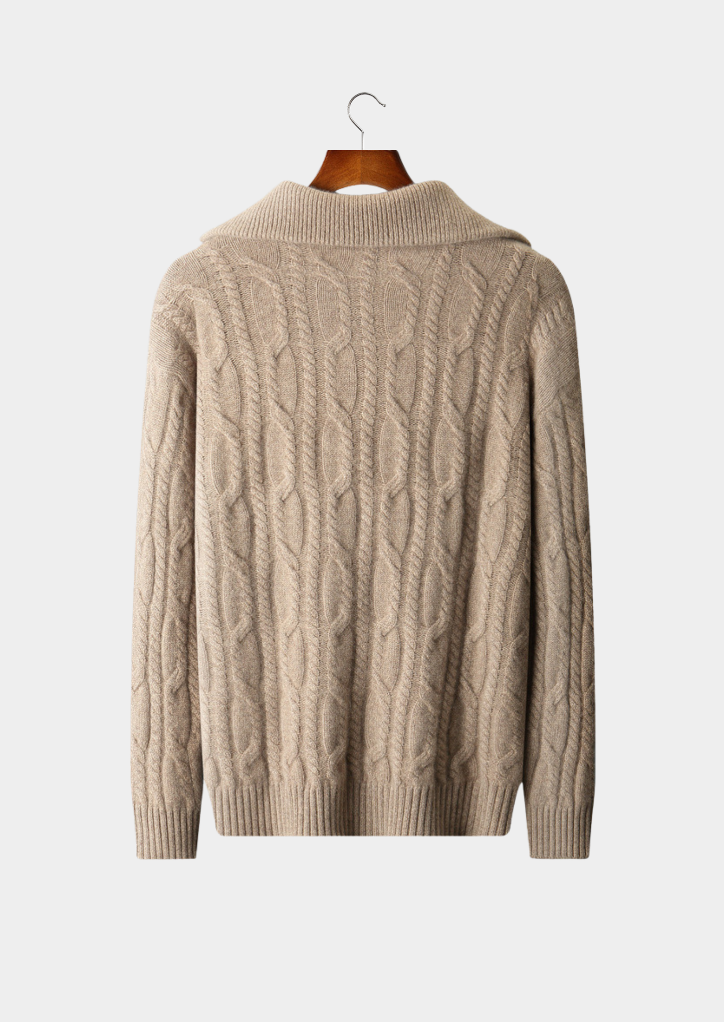 Pure Cashmere Beige Cable Half Zip Sweater | Vallentty