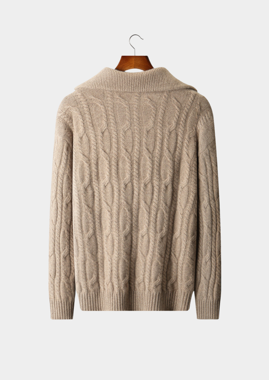 Pure Cashmere Beige Cable Half Zip Sweater | Vallentty