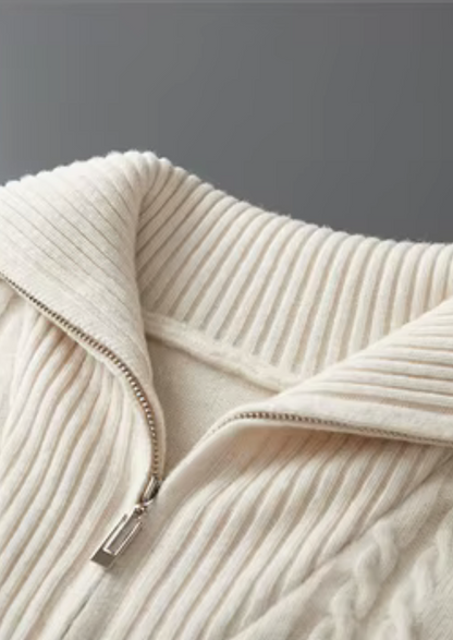 Pure Extra-Fine Merino Wool Striped Half-Zip Sweater | Vallentty