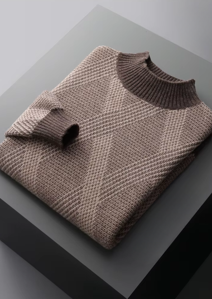Pure Extra-Fine Merino Wool Two Tone Patterned Mockneck | Vallentty