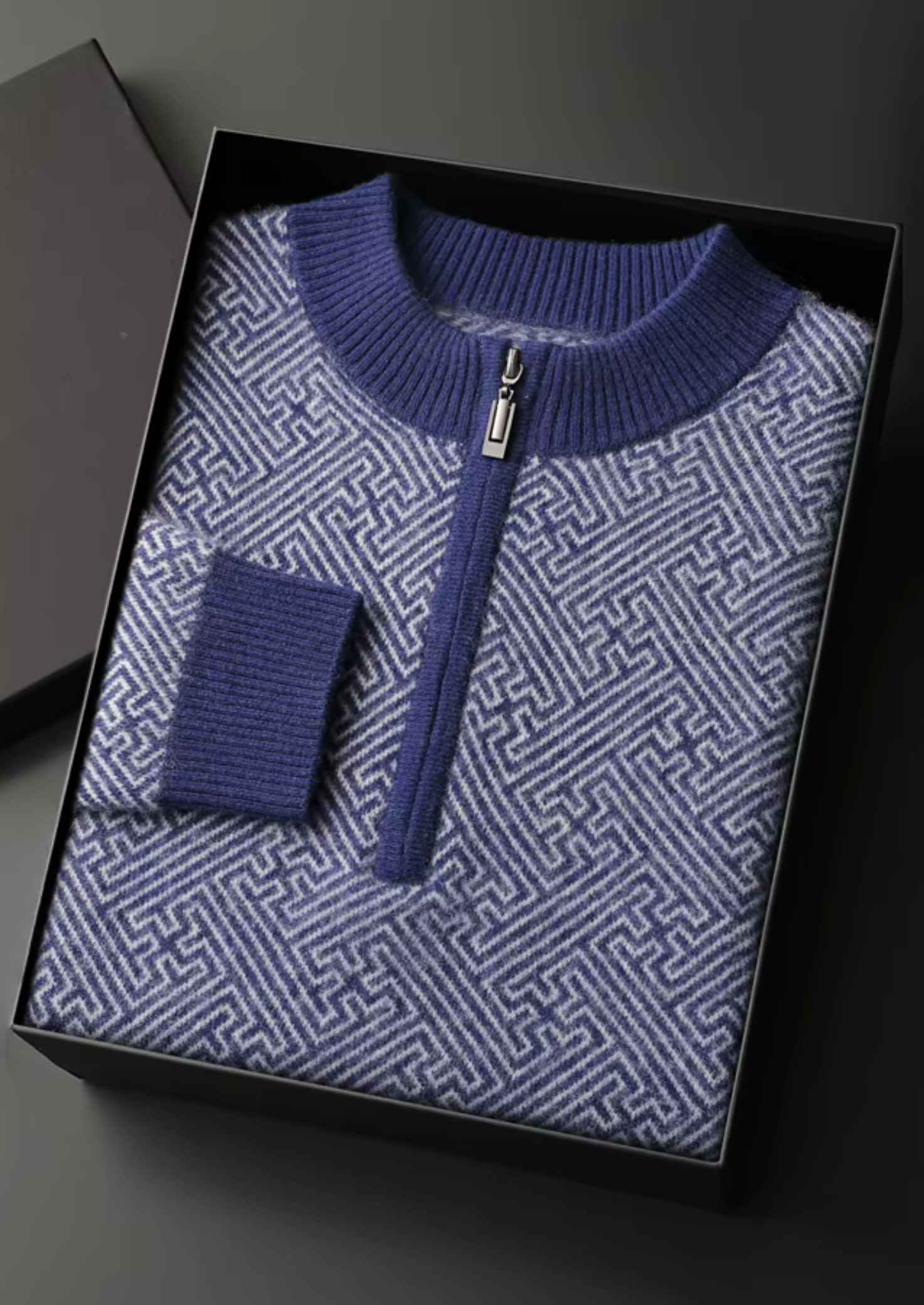 Premium Cashmere Patterned Half-Zip Sweater | Vallentty