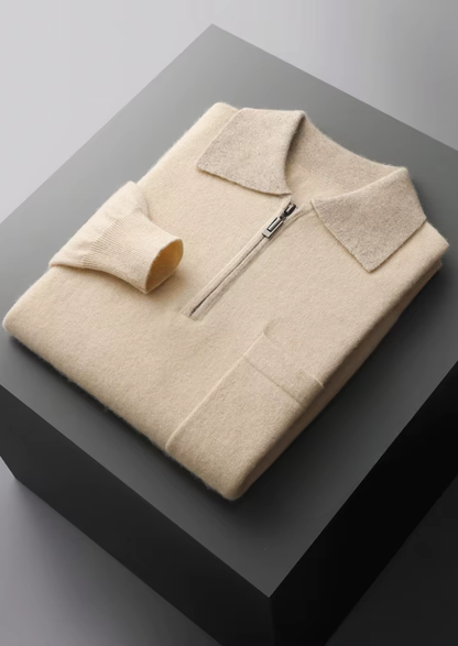Premium Cashmere Two Tone Zipper Polo | Vallentty