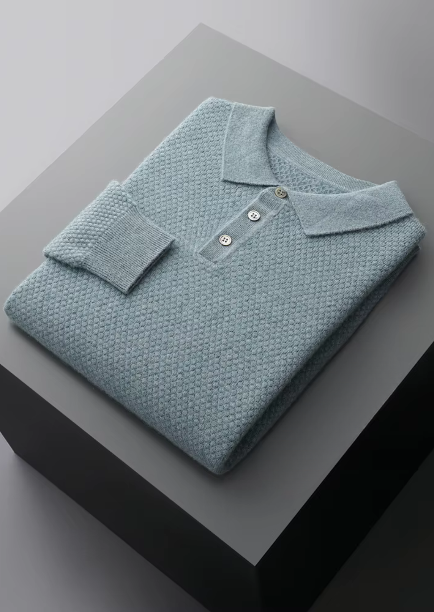 Premium Cashmere Textured Sweater Polo | Vallentty