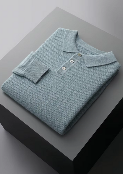 Premium Cashmere Textured Sweater Polo | Vallentty