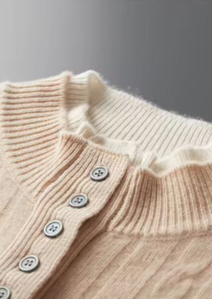 Pure Extra-Fine Merino Wool Cable Knit Henley Sweater | Vallentty