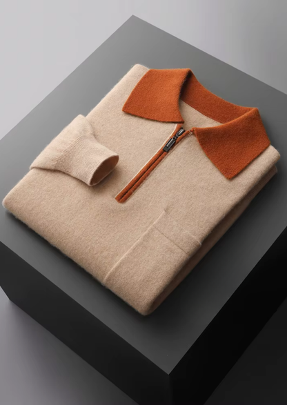 Premium Cashmere Two Tone Zipper Polo | Vallentty