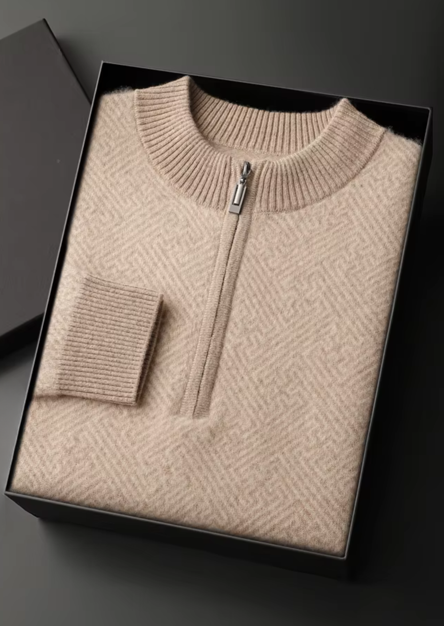 Premium Cashmere Patterned Half-Zip Sweater | Vallentty