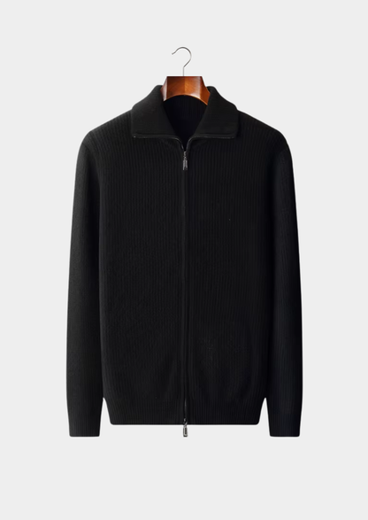 Pure Extra-Fine Merino Wool Funnel Neck Dual Zip Cardigan | Vallentty