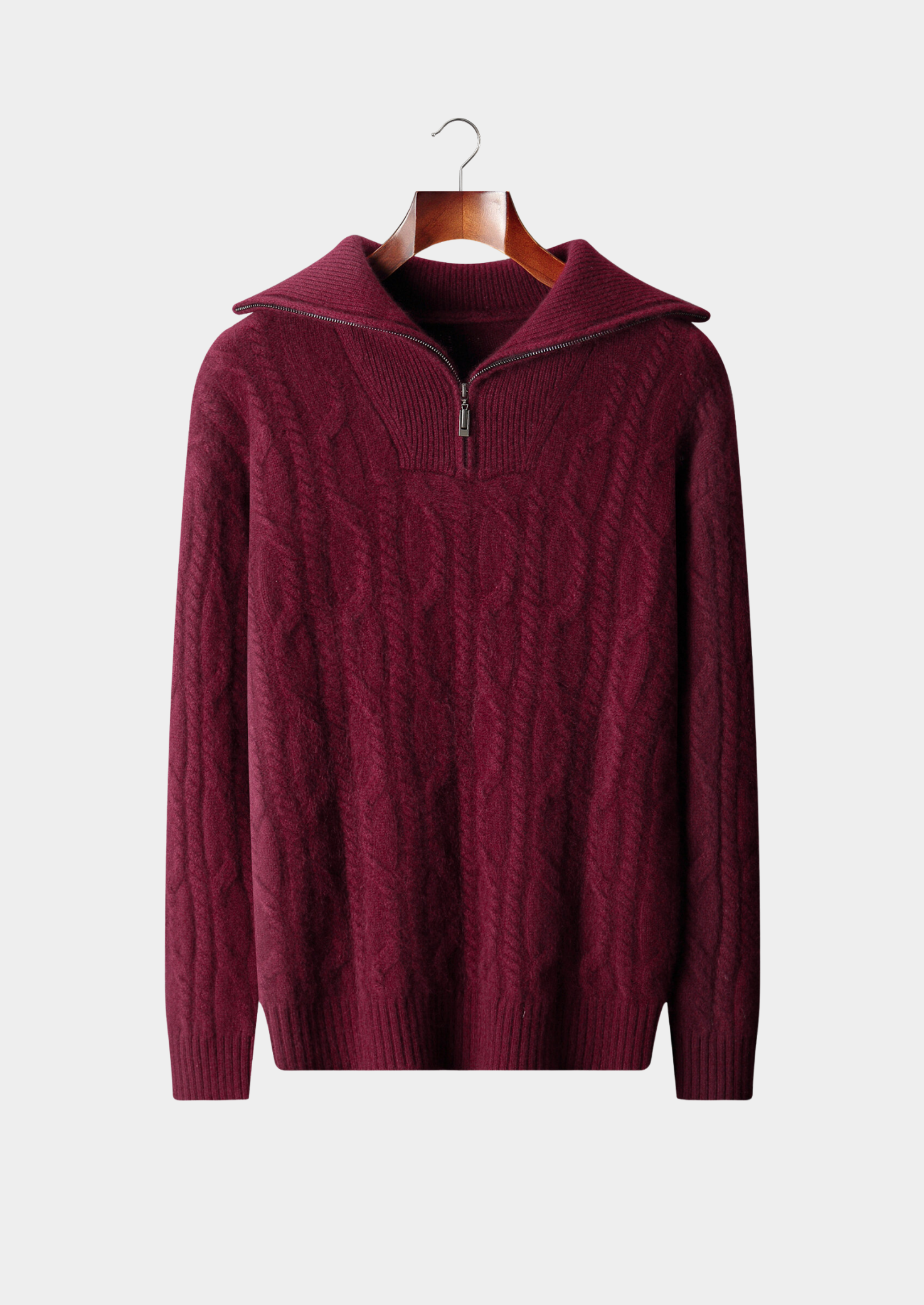 Pure Cashmere Burgundy Cable Half Zip Sweater | Vallentty