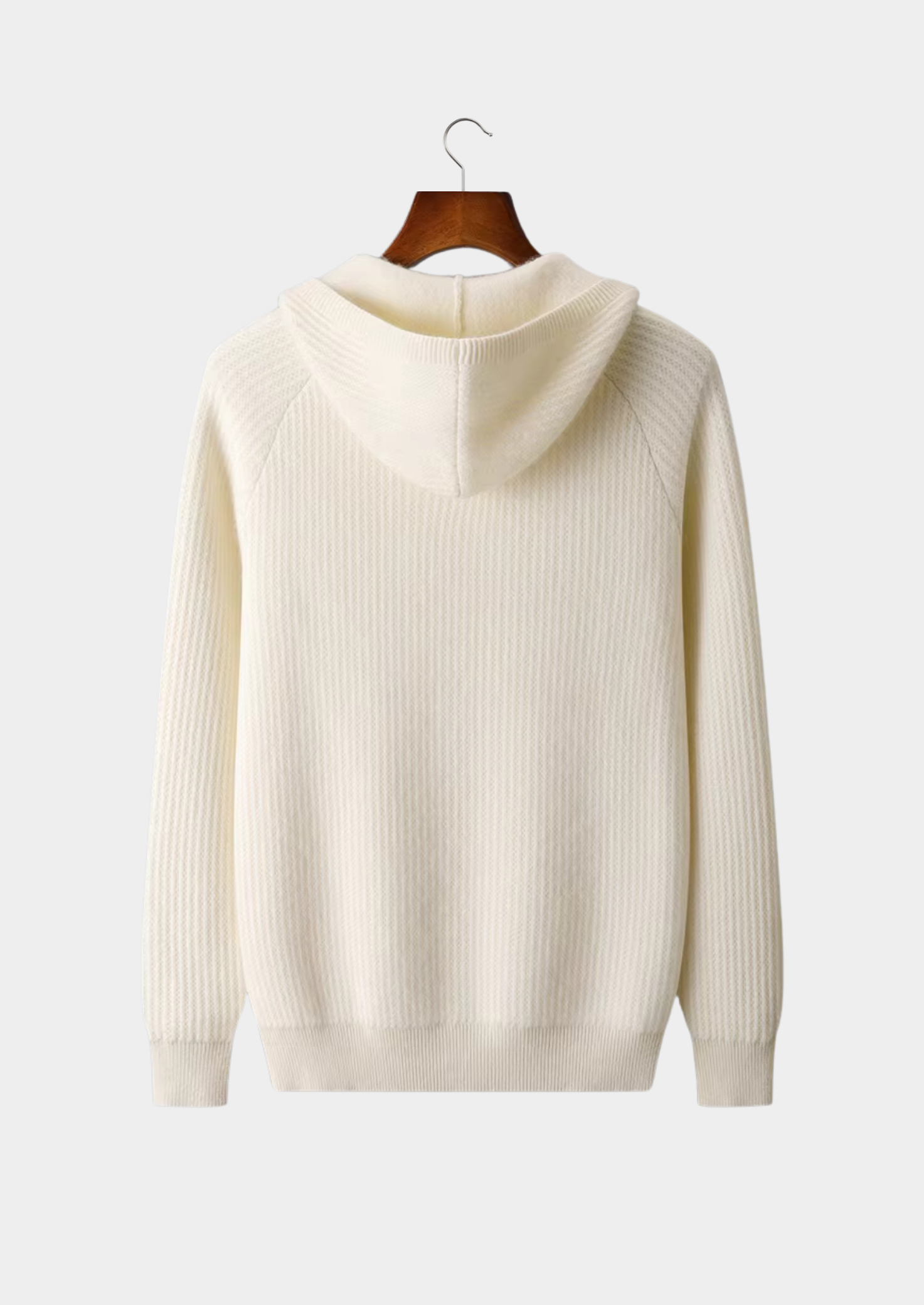 Pure Extra-Fine Merino Wool Ribbed Zipper Hoodie | Vallentty